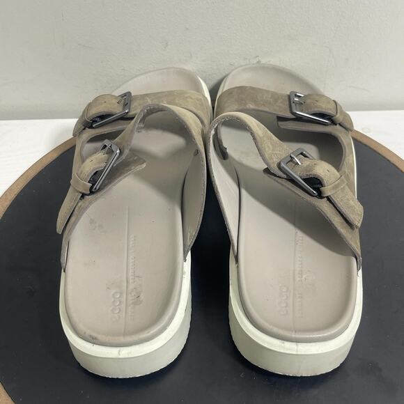 Ecco Sandals Shoes‎ Mens Size 13 US 47 EU Brown Leather Double Buckle Slides - Picture 8 of 11